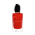 Giorgio Armani Red Eyeshadow Primer bottle with a vibrant red liquid, a glossy black cap, and gold lettering on a clean white background.